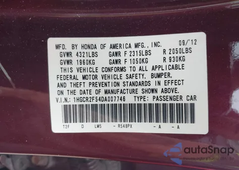 2013 Honda Accord Sport from USA, damaged, VIN 1HGCR2F54DA007746